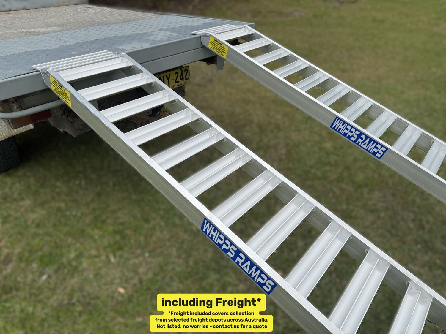 3 metres long - 1.5 tonne capacity - from $1150 Whipps Ramps 3 Metres Long - 1.5 tonne capacity - Aluminium Machinery Loading Ramps