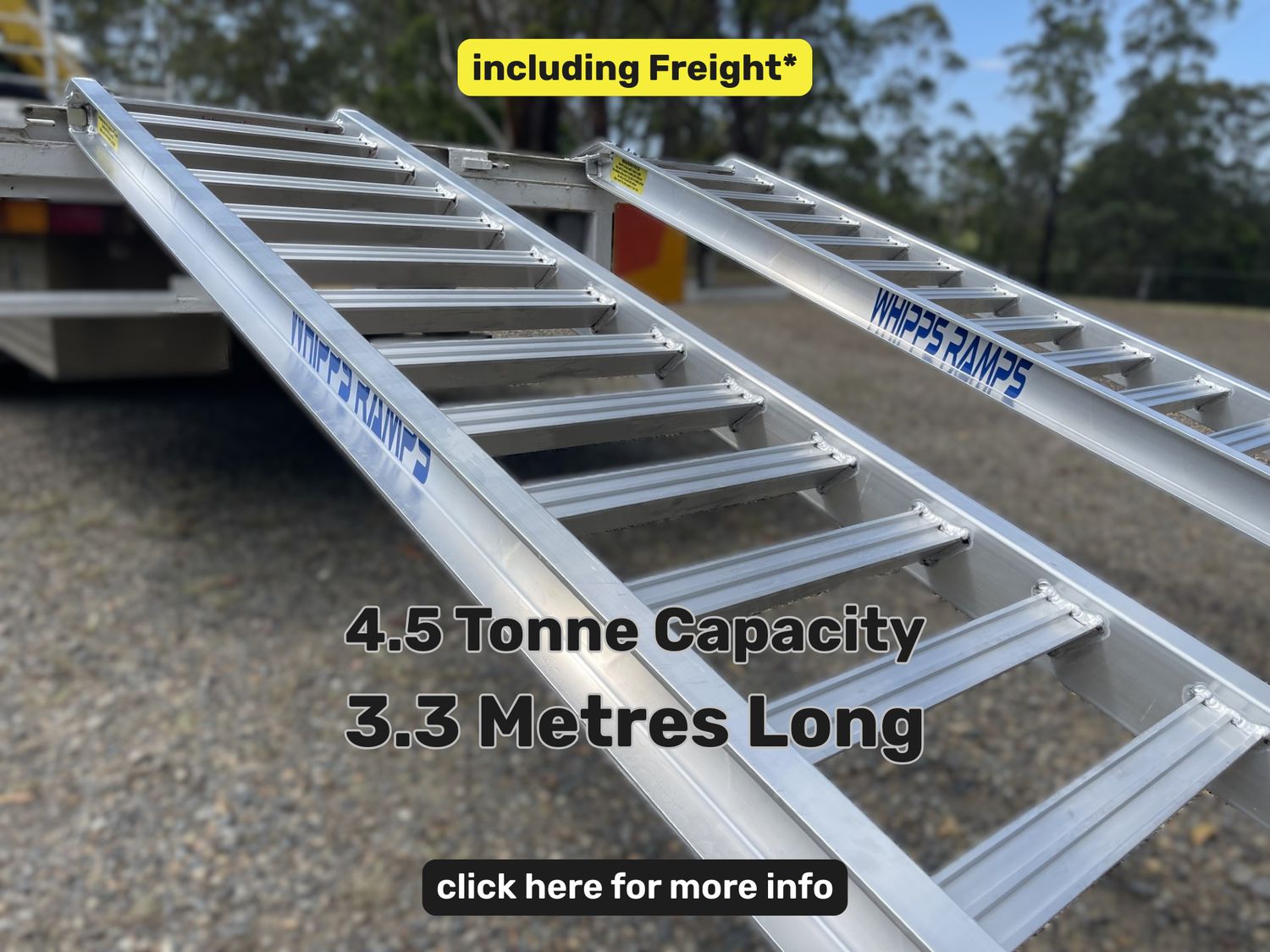 Whipps Ramps - 4.5 tonne capacity aluminium machinery loading ramps, 3.3 metres long