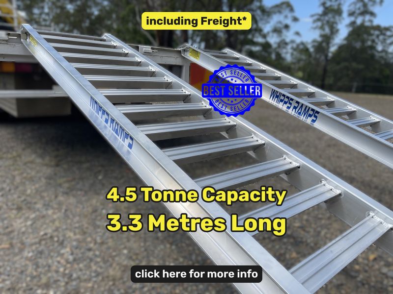 Best Seller Whipps Ramps - 4.5 tonne capacity aluminium machinery excavator, tractor, skid steer loading ramps, 3.3 metres 