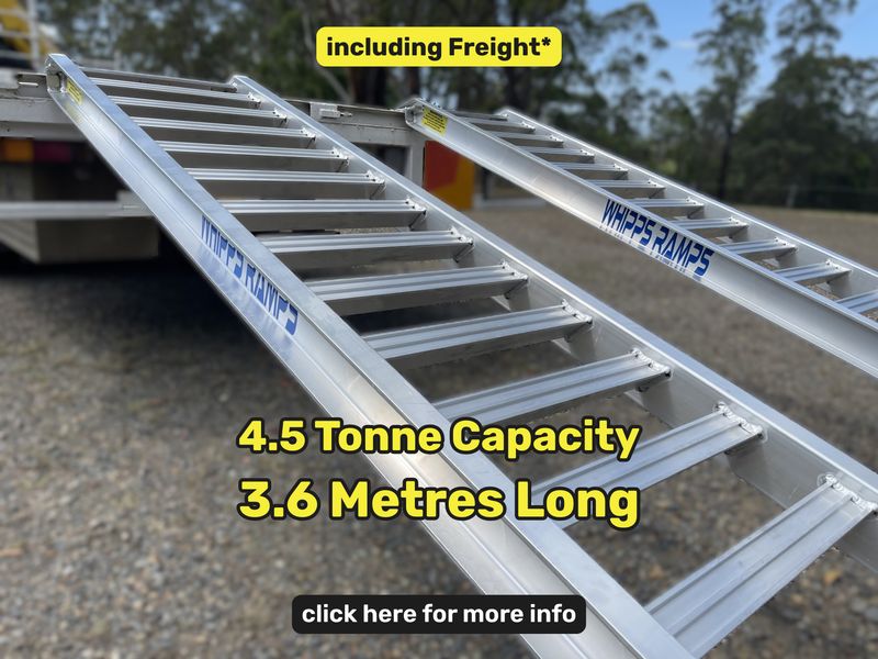 Whipps Ramps - 4.5 tonne capacity aluminium machinery loading ramps, 3.6 metres long