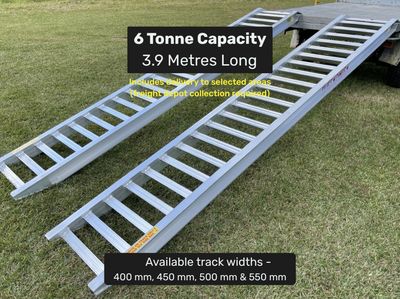 6 tonne loading ramps - 3.9 metres long - from $3500 inc freight* Whipps Ramps 6 Tonne Capacity - 3.9 metres extra long Aluminium Excavator, tractor, backhoe Machinery Loading Ramps