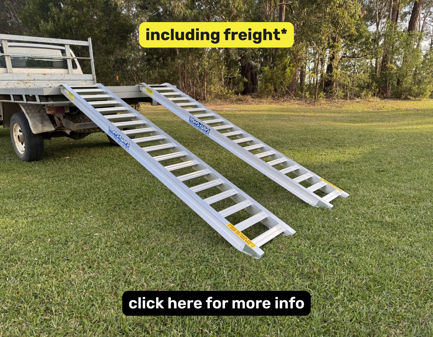 3 metres long - 2.5 tonne capacity - from $1450 inc GST Whipps Ramps - 2.5-tonne capacity aluminium machinery loading ramps