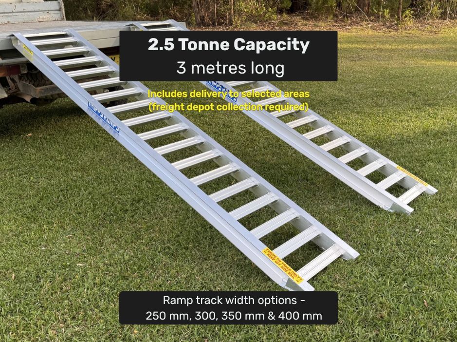 3 metres long - 2.5 tonne capacity - from $1520 inc GST 2.5-tonne capacity aluminium mini digger machinery loading ramps