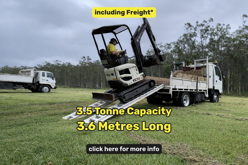 Whipps Ramps - 3.5 tonne capacity 3.6 metres long aluminium excavator, skid steer and tractor machinery loading ramps