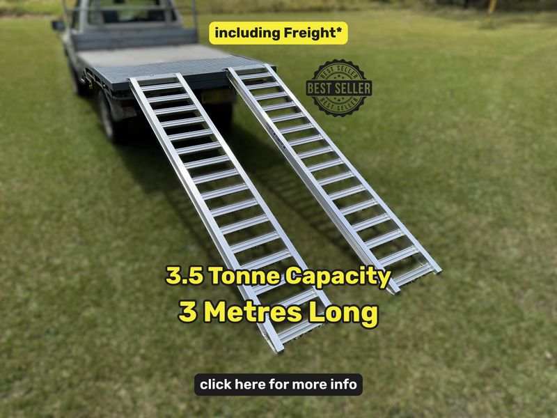3.5 tonne capacity x 3 metres long aluminium machinery, tractor and excavator loading ramps