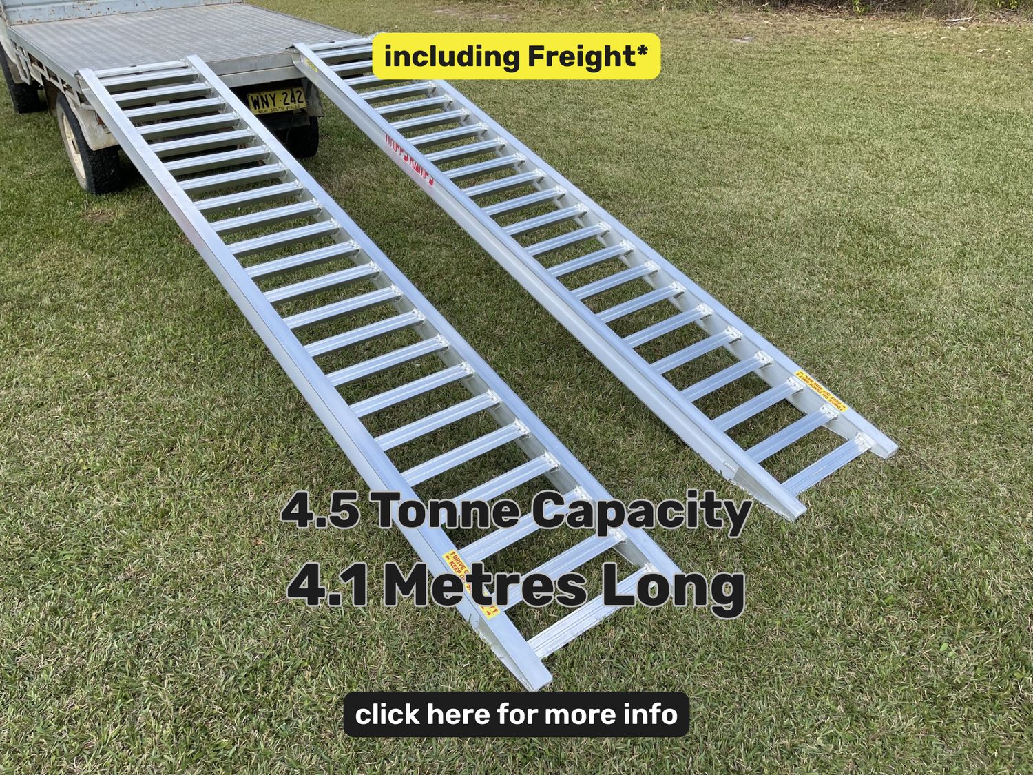 Whipps Ramps - 4.5 tonne capacity aluminium machinery loading ramps, 4.1 metres long