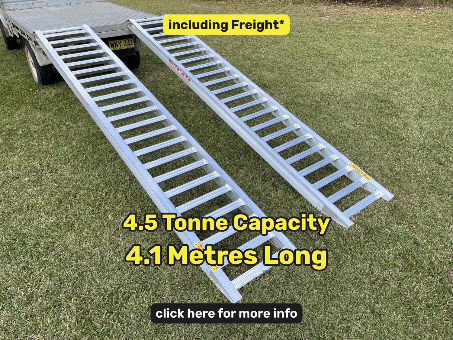 Whipps Ramps - 4.5 tonne capacity aluminium excavator, tractor machinery loading ramps, 4.1 metres long