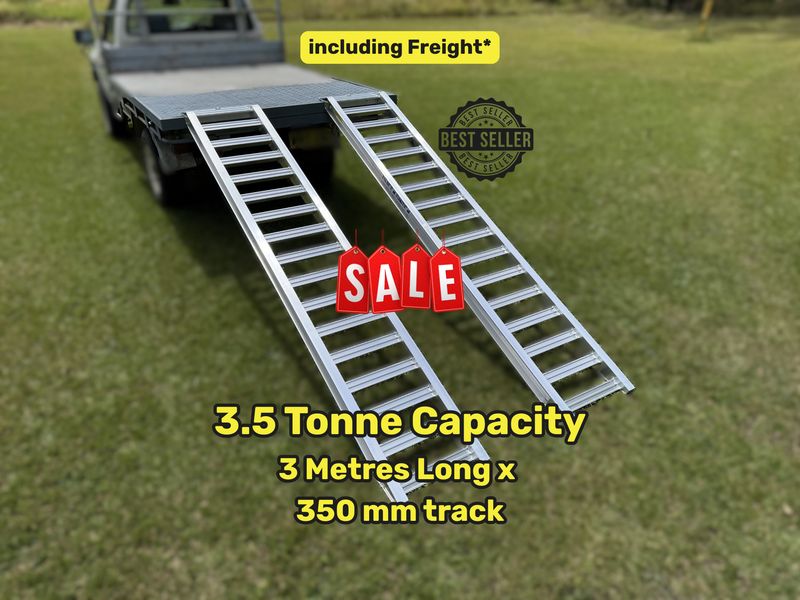 On Sale - 3.5 tonne capacity x 3 metres long aluminium machinery, tractor and excavator loading ramps