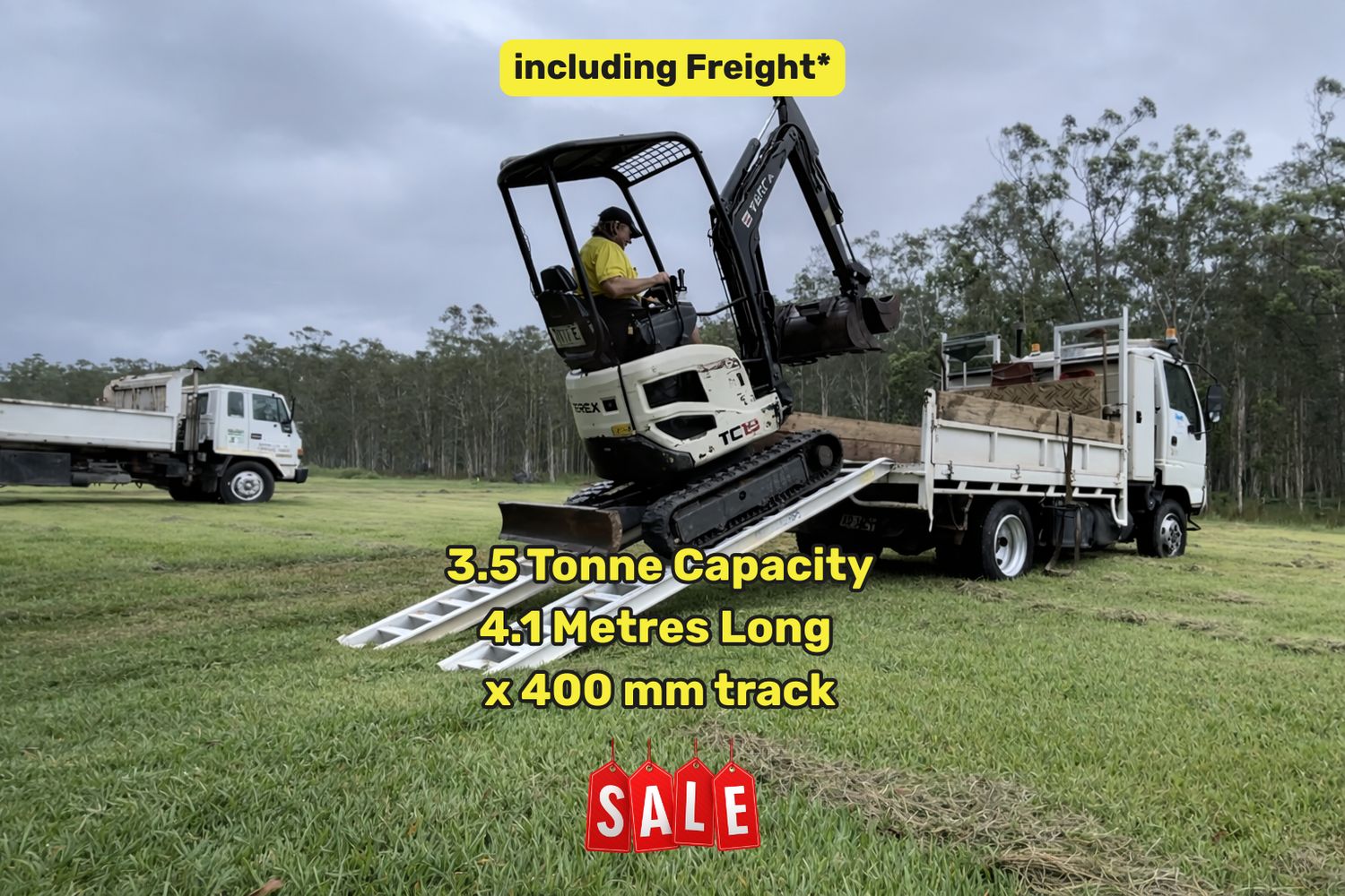 On Sale Whipps Ramps - 3.5 tonne capacity , 4.1 metres long aluminium excavators, bobcat, tractor & machinery loading ramps