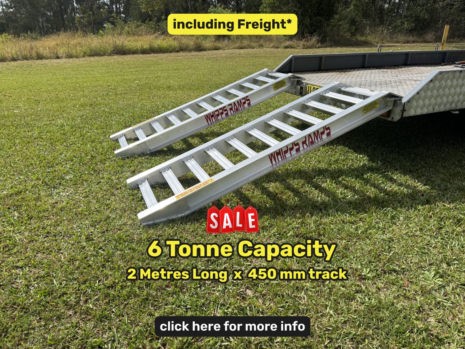 2 metres long - 6 tonne capacity On Sale Save $400 Excavator ramps on sale plant trailer 2 metres 6 tonne capacity aluminium loading ramps