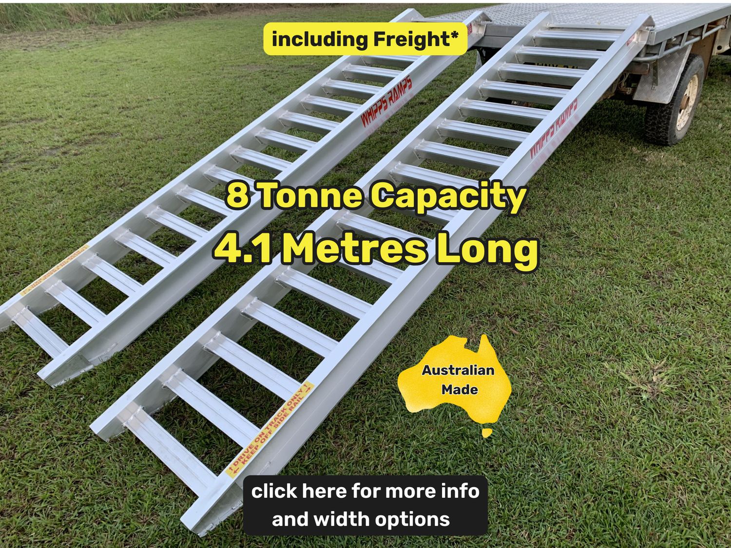 8 tonne capacity 4.1 metres long Excavator & Machinery Structural Aluminium Loading Ramps