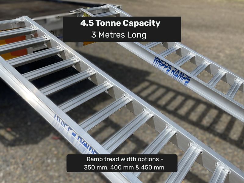 4.5 tonne capacity 3 metres long aluminium machinery loading ramps