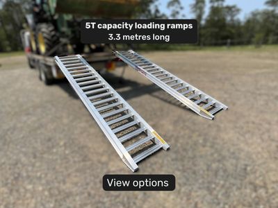 5 Tonne Loading Ramps – 3.3m Aluminium Excavator & Machinery Ramps - Prices from $2250 inc GST 5 Tonne Loading Ramps – 3.3m Aluminium Excavator & Machinery Ramps - Prices from $2250 inc GST
