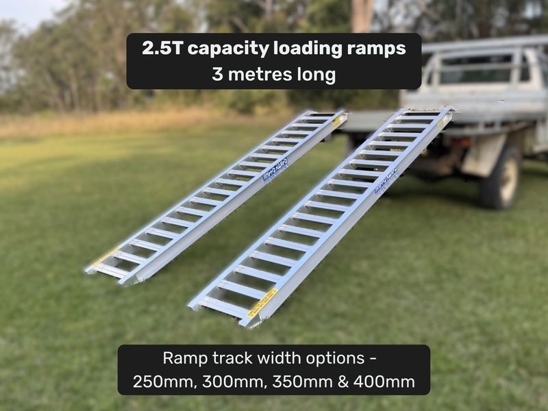 2.5 tonne loading ramps - 3m Aluminium Excavator & Machinery Ramps - Prices from $1300 inc GST 2.5 tonne loading ramps - 3m Aluminium Excavator & Machinery Ramps - Prices from $1300 inc GST