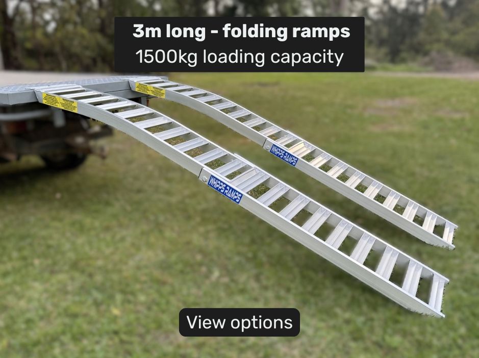 3m Aluminium Folding Zero turn Ride on Mower Loading Ramps – 1.5T Capacity - $1350 inc GST 3m Aluminium Folding Zero turn Ride on Mower Loading Ramps – 1.5T Capacity - $1350 inc GST