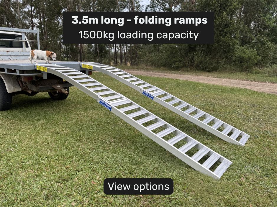 3.5m Aluminium Folding Zero turn Ride on Mower Loading Ramps – 1.5T Capacity - $1550 inc GST 3.5m Aluminium Folding Zero turn Ride on Mower Loading Ramps – 1.5T Capacity - $1550 inc GST