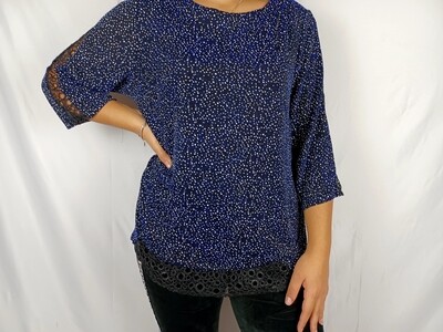 Blue sparkly top with lace