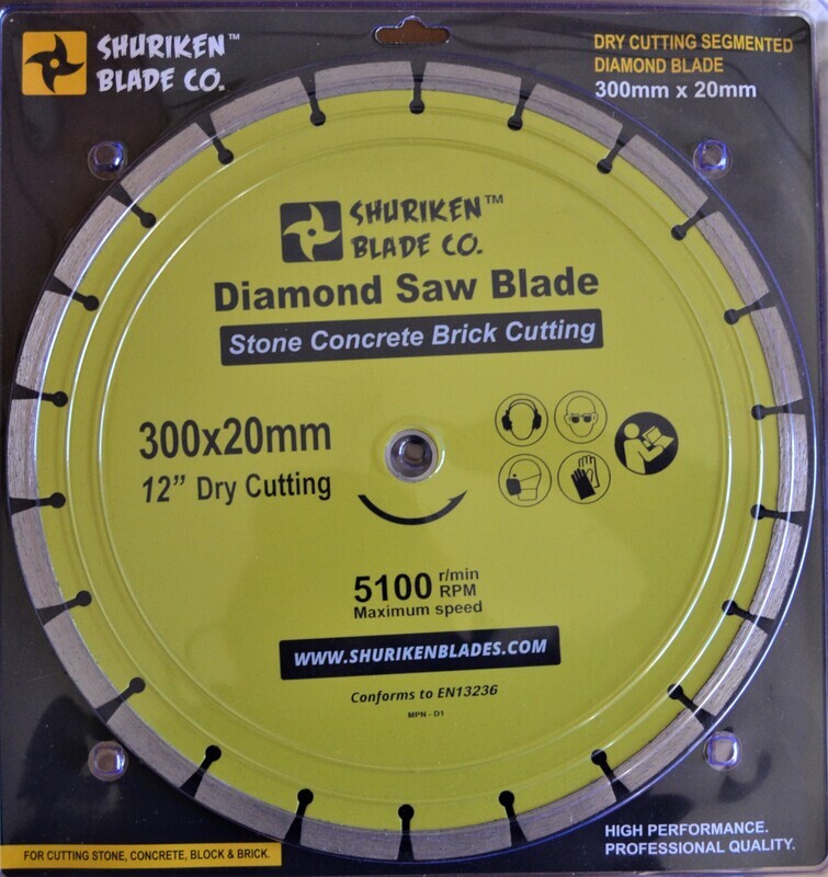 Diamond Cutting Disc, Dry Cut 300mm. Fits Stihl DeWalt etc. Use for Stone, Concrete Block, Brick