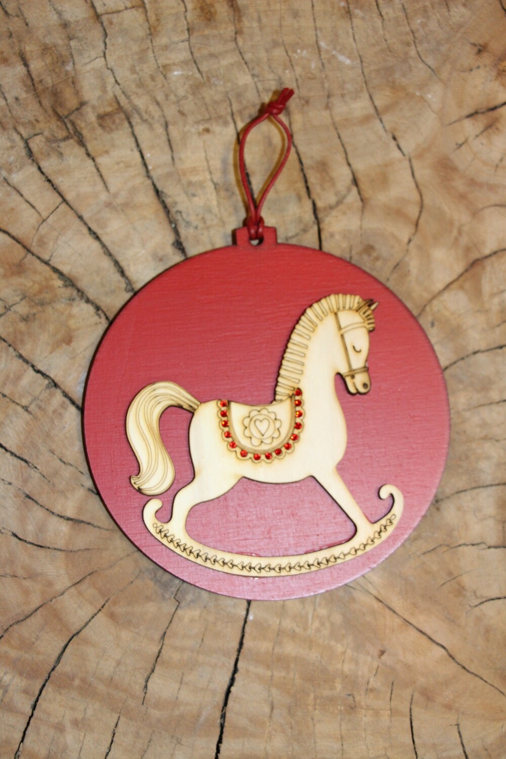 DECORAZIONE NATALIZIA &quot;CAVALLINO A DONDOLO E FIOCCO DI NEVE”