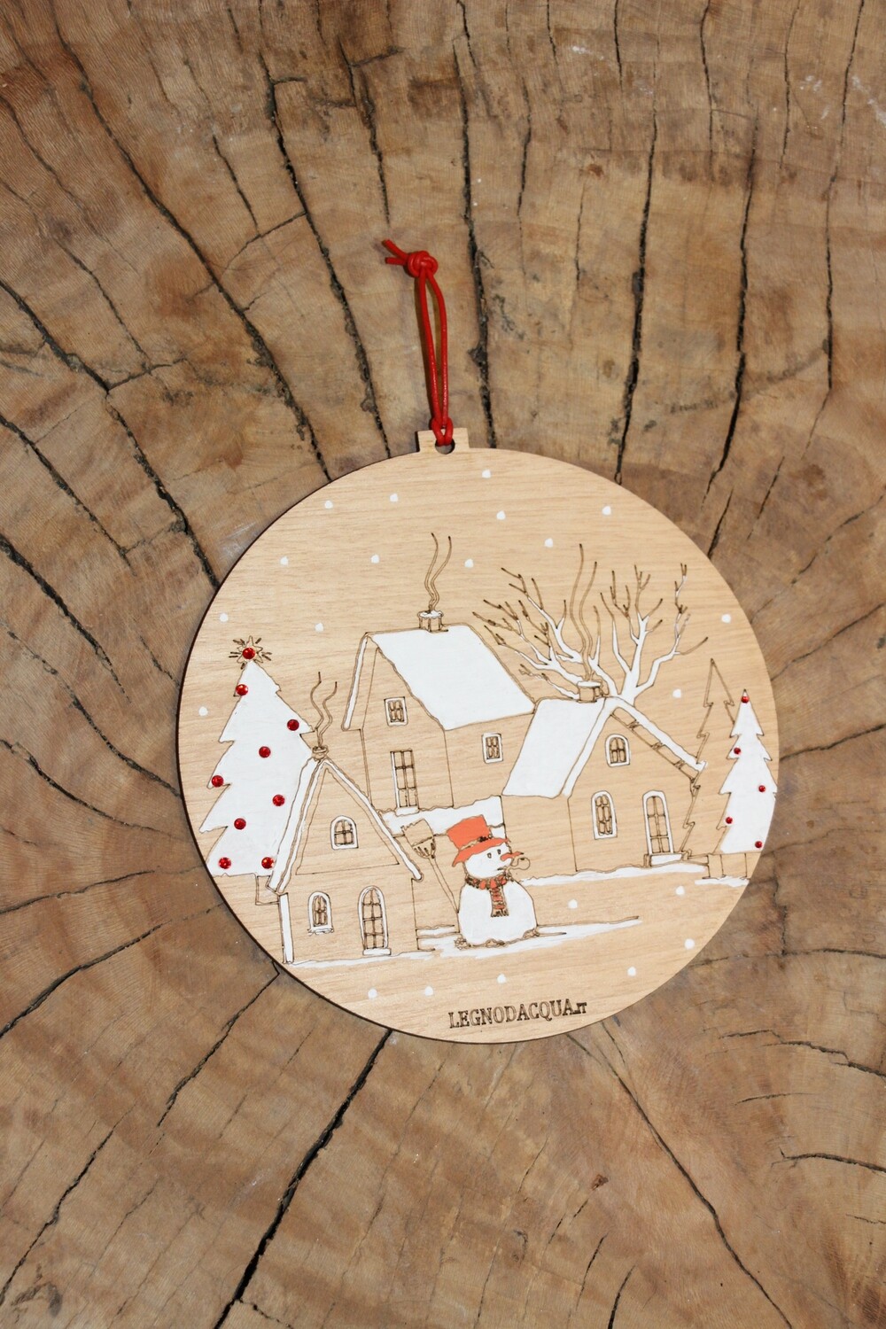 DECORAZIONE CARTOLINA &quot;PUPAZZO DI NEVE NEL VILLAGGIO&quot;