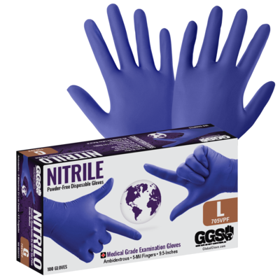 GUANTES DESECHABLES EXAMINACIÓN GRADO MEDICO NITRILO SIN POLVO 5 MILÉSIMAS GLOBAL GLOVE 705VPF