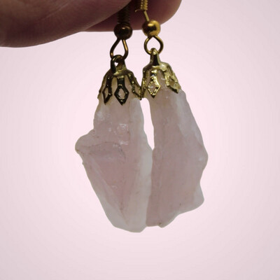 ARETES CUARZO ROSA EN BRUTO