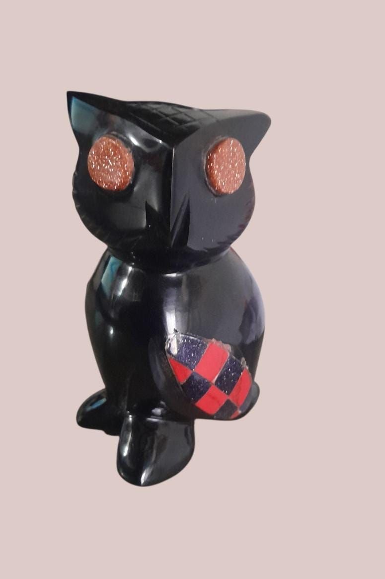 BUHO DE OBSIDIANA CON  AVENTURINA Y TURQUESINA