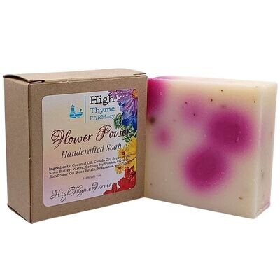 Flower Power Soap - Floral Scented Lye Soap with Real Rose Petals