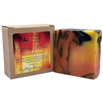Golden Road Soap with Activated Charcoal - Sweet Orange, Plumeria, Patchouli, and Amber Scented Charcoal Soap