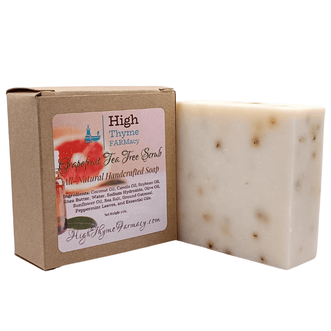All-Natural Grapefruit Tea Tree Scrub Soap with Sea Salt, Ground Oatmeal, and Peppermint Leaves