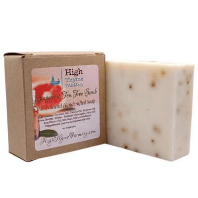 All-Natural Grapefruit Tea Tree Scrub Soap with Sea Salt, Ground Oatmeal, and Peppermint Leaves