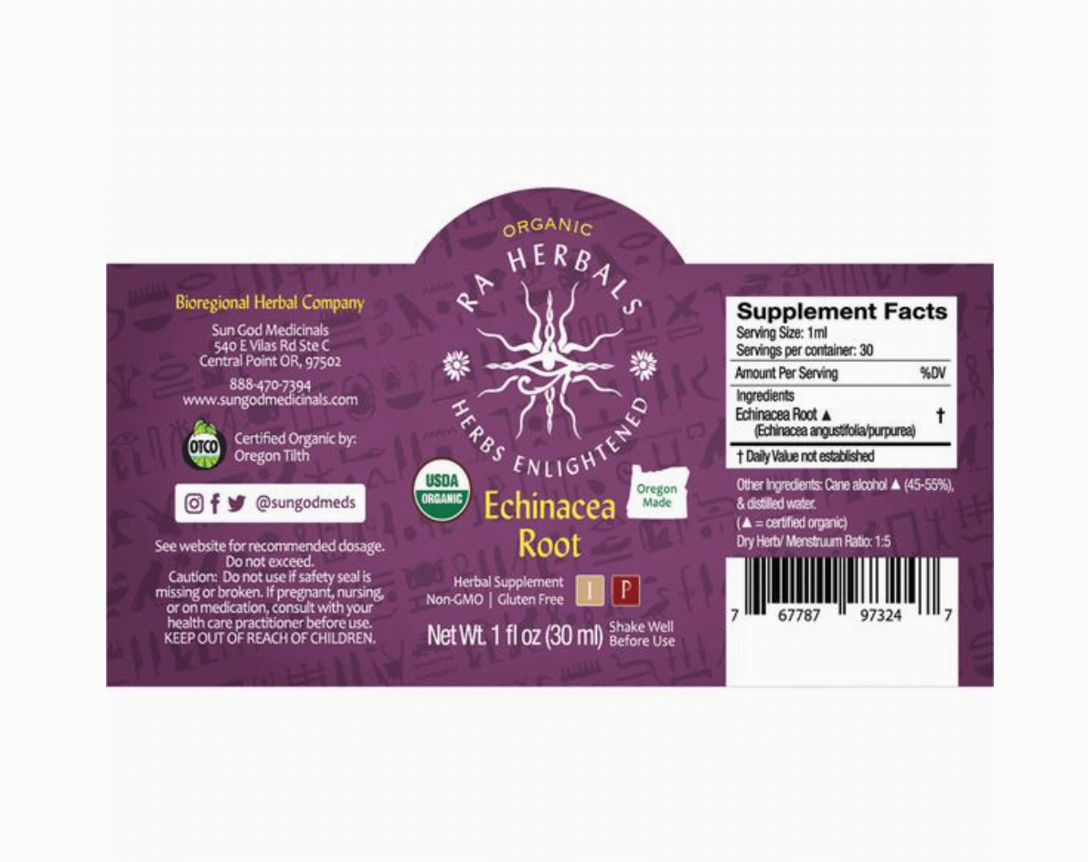 Sun God Medicinals Organic Echinacea Root Tincture