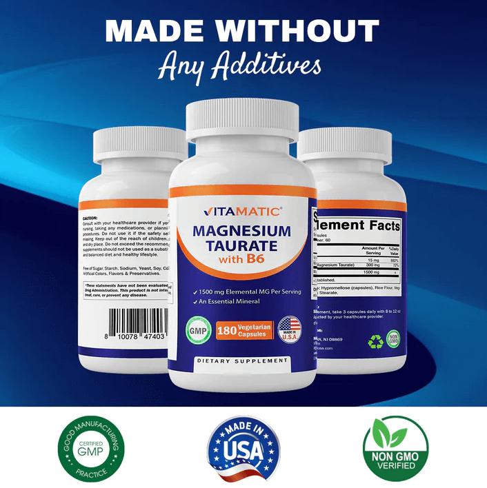 Vitamatic Magnesium Taurate 1500mg - 180 Vegetarian Capsules
