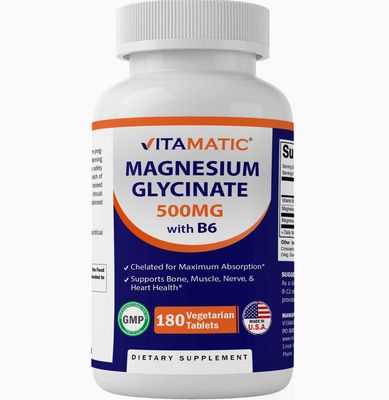 Vitamatic Magnesium Glycinate 500mg - 180 Vegetarian Tablets