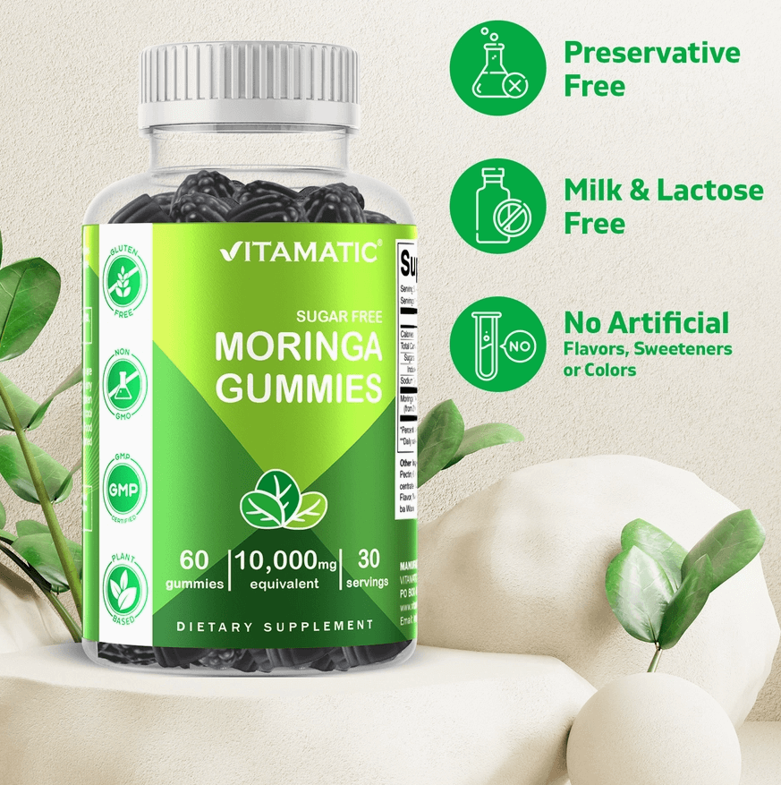 Vitamatic Sugar Free Moringa Gummies 100mg (50:1 Extract)- 60 Vegan Gummies