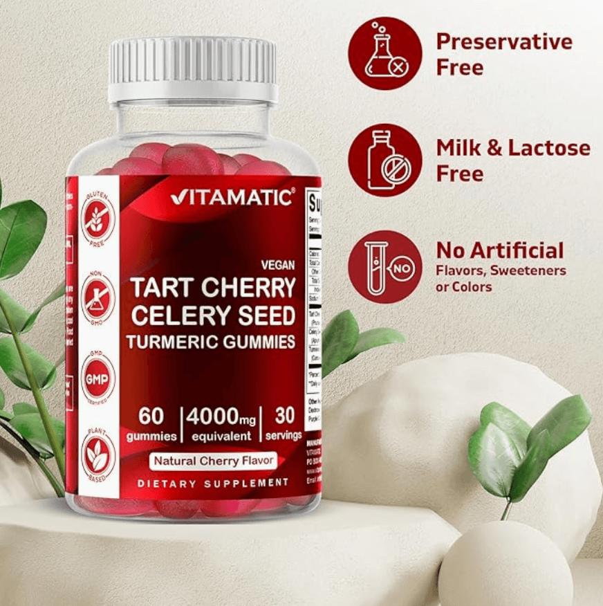 Vitamatic Tart Cherry Gummies with Celery Seed 4000 mg - 60 Vegan Gummies