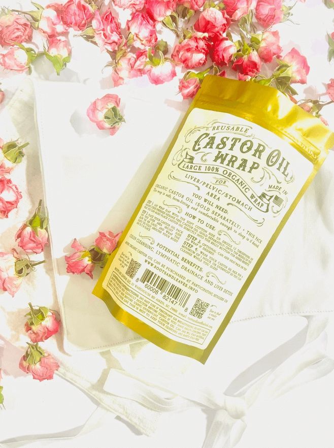 Roots and Leaves Castor Oil Wrap LARGE for Liver/Pelvic/Stomach Area- 100% Organic & Handmade in USA