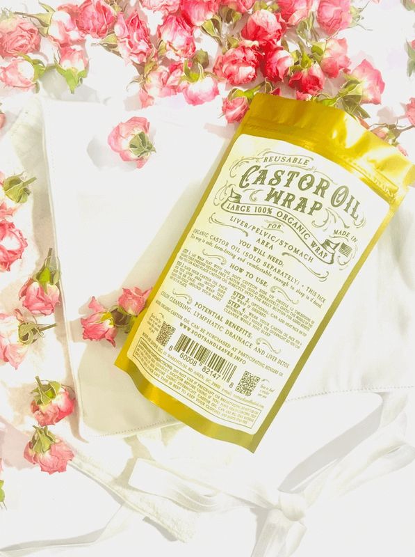 Roots and Leaves Castor Oil Wrap LARGE for Liver/Pelvic/Stomach Area- 100% Organic & Handmade in USA
