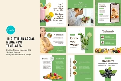 Green &amp; White Dietitian Social Media Templates