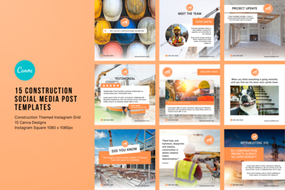 15 Orange Construction Instagram Post Templates