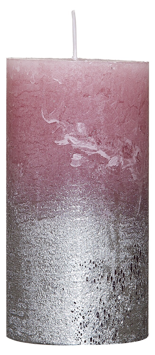 Rustic Kerze mit Metallic-effekt Silber/Rosa 68 x 120 mm