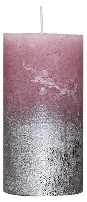 Rustic Kerze mit Metallic-effekt Silber/Rosa 68 x 120 mm