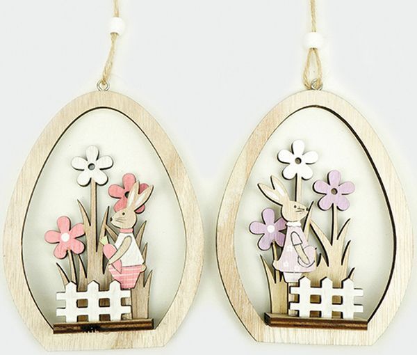 Hase mit Blumen Holzanhänger