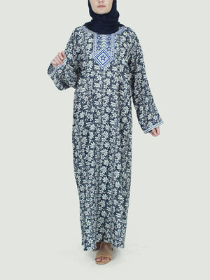 KAFTANS - NAVY/WHITE FLOWERS LONG SLEEVE KAFTANS - NAVY/WHITE FLOWERS LONG SLEEVE