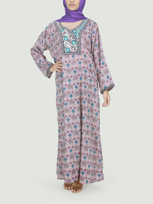 KAFTANS - LAVENDER/BLUE FLOWERS LONG SLEEVES KAFTANS - LAVENDER/BLUE FLOWERS LONG SLEEVES