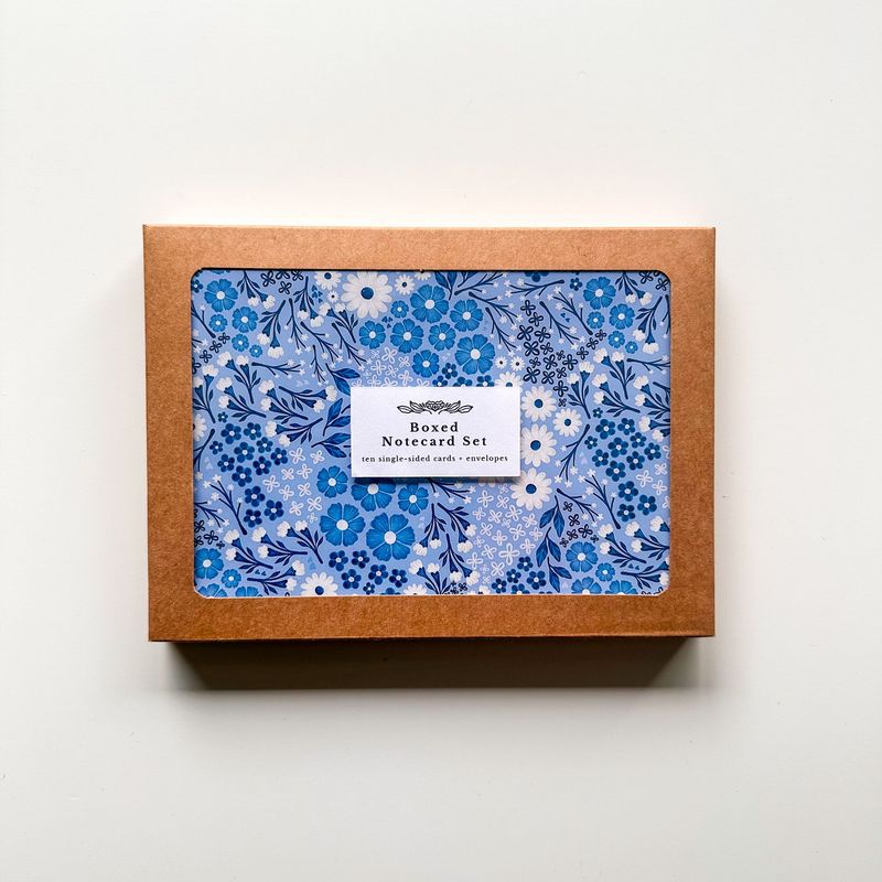 Busy Blue Florals Notecard Boxed Set