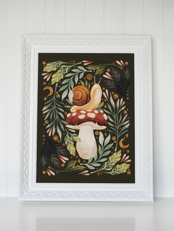 Snail and Mushroom Forest Green