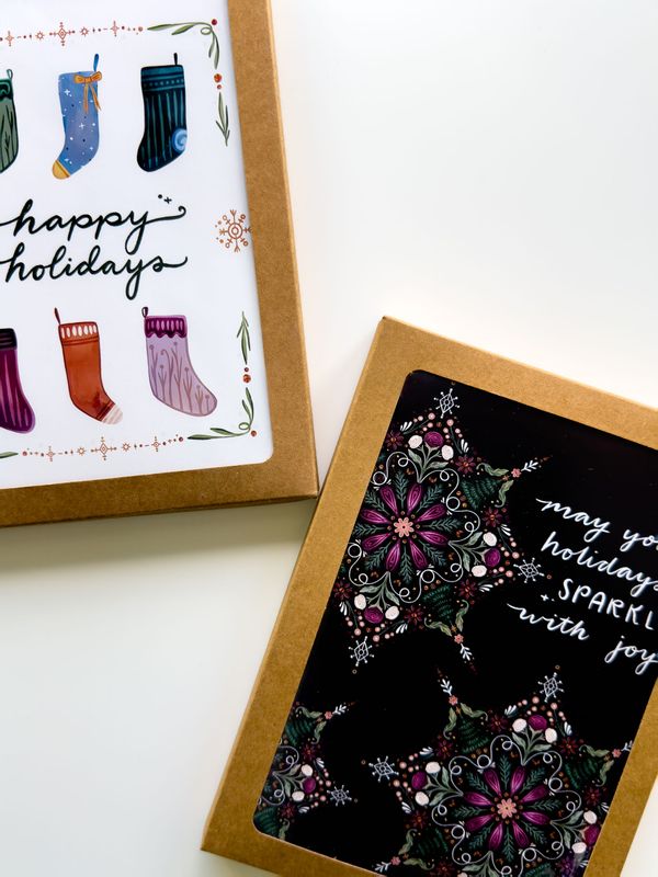 Pink and White Holiday Boxed Card Set