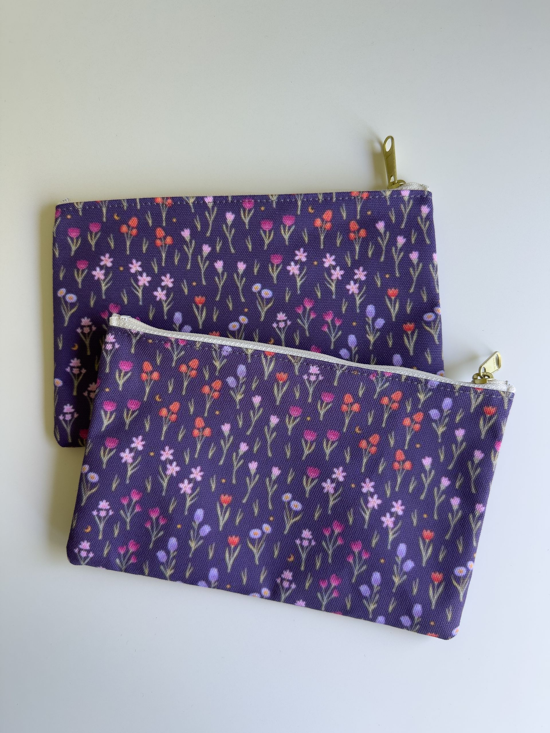 Black/Purple Flat Flower Field Pattern Accessory Pouch