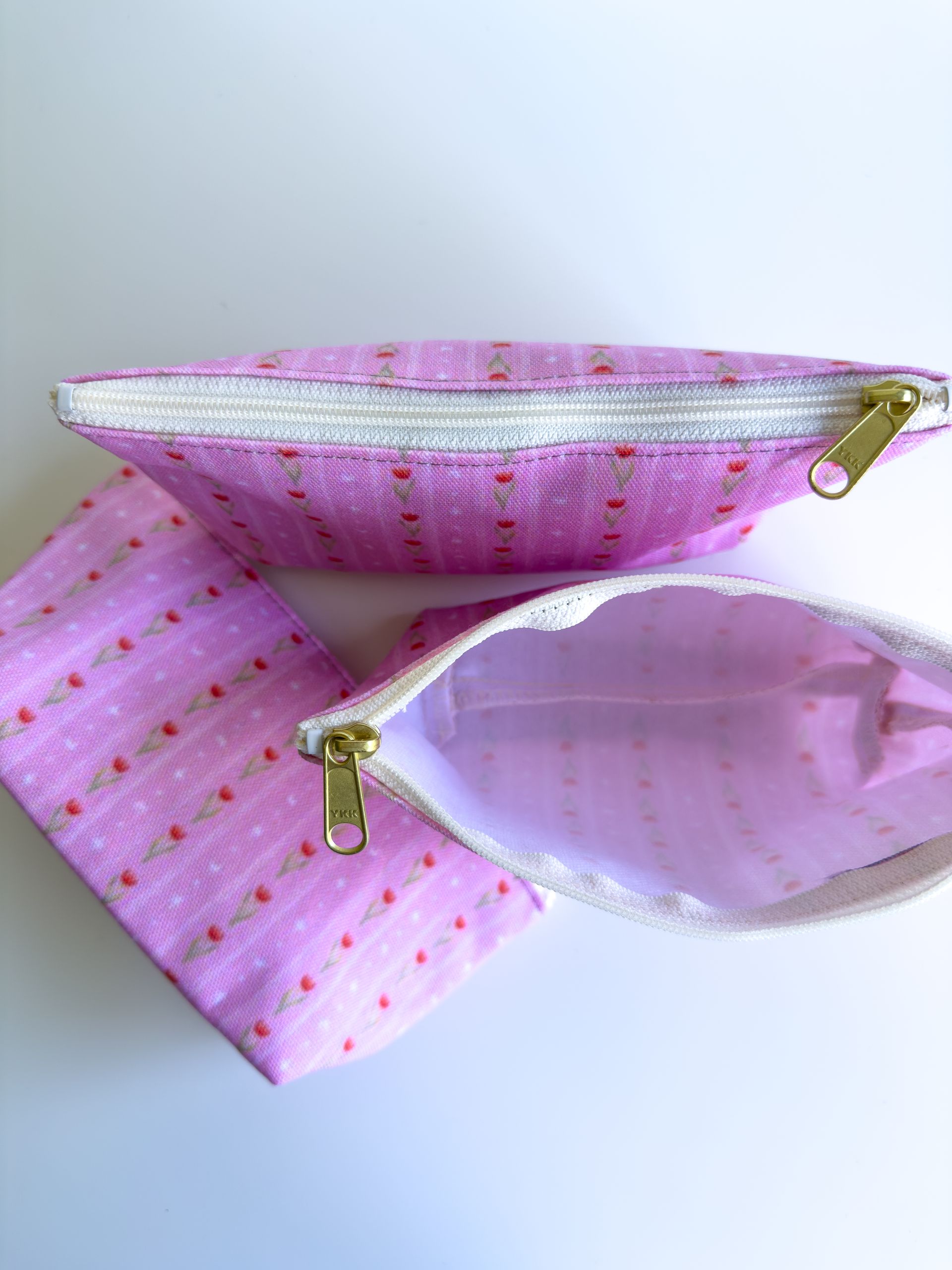 Vertical Pink Flower Accessory Pouch